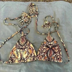 Women’s triangle bikini top Paisley, print purple and orange tassel size medium